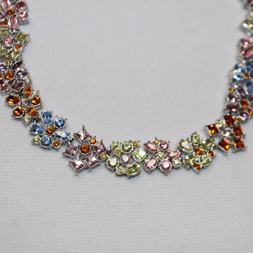 Nolan Miller Multi-Color Floral Crystal and Silver Necklace - Picture 5 of 13